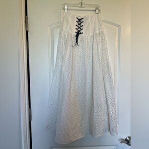 Marysia Riviera lace-up broderie anglaise cotton midi skirt